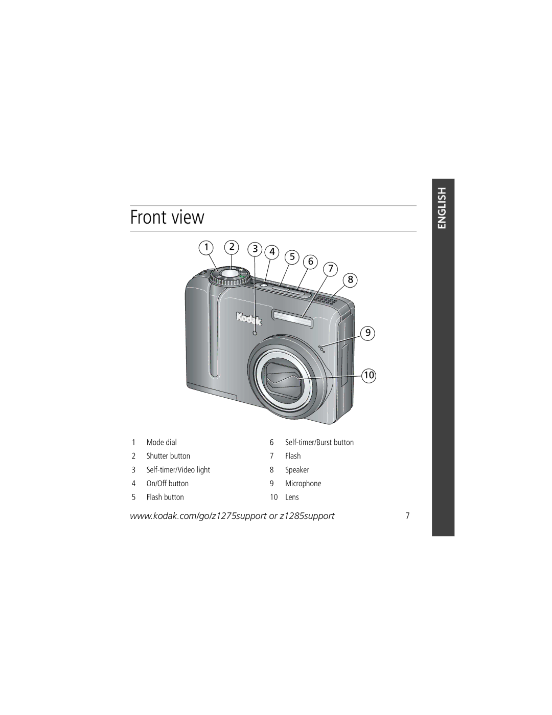 Kodak Z1275 manual Front view 