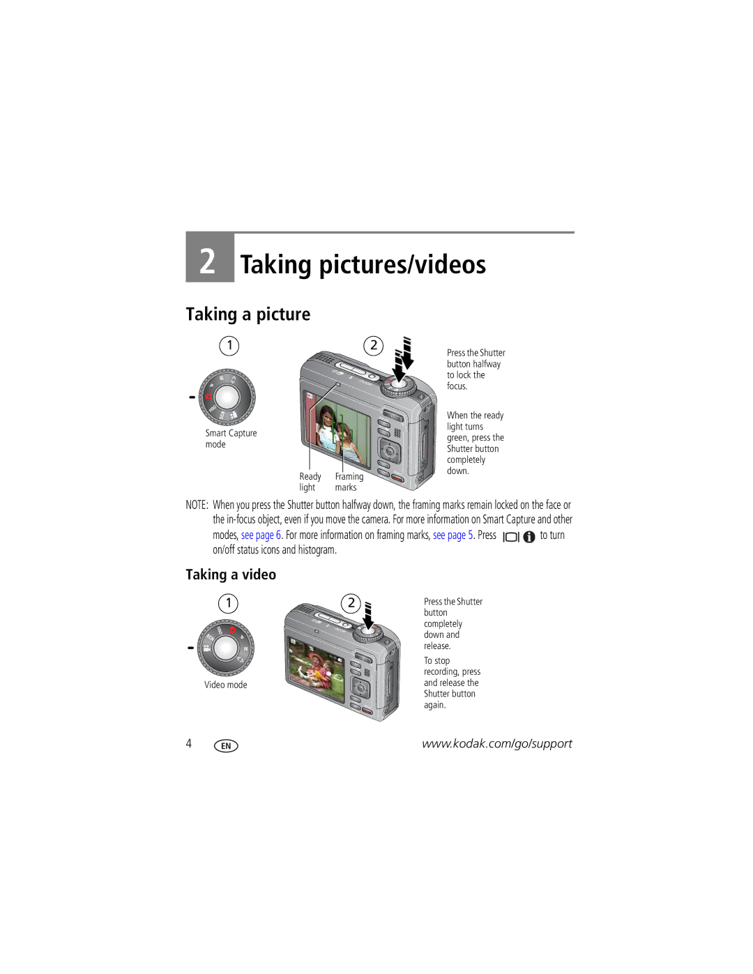 Kodak Z1485 IS manual Taking a picture, Taking a video 