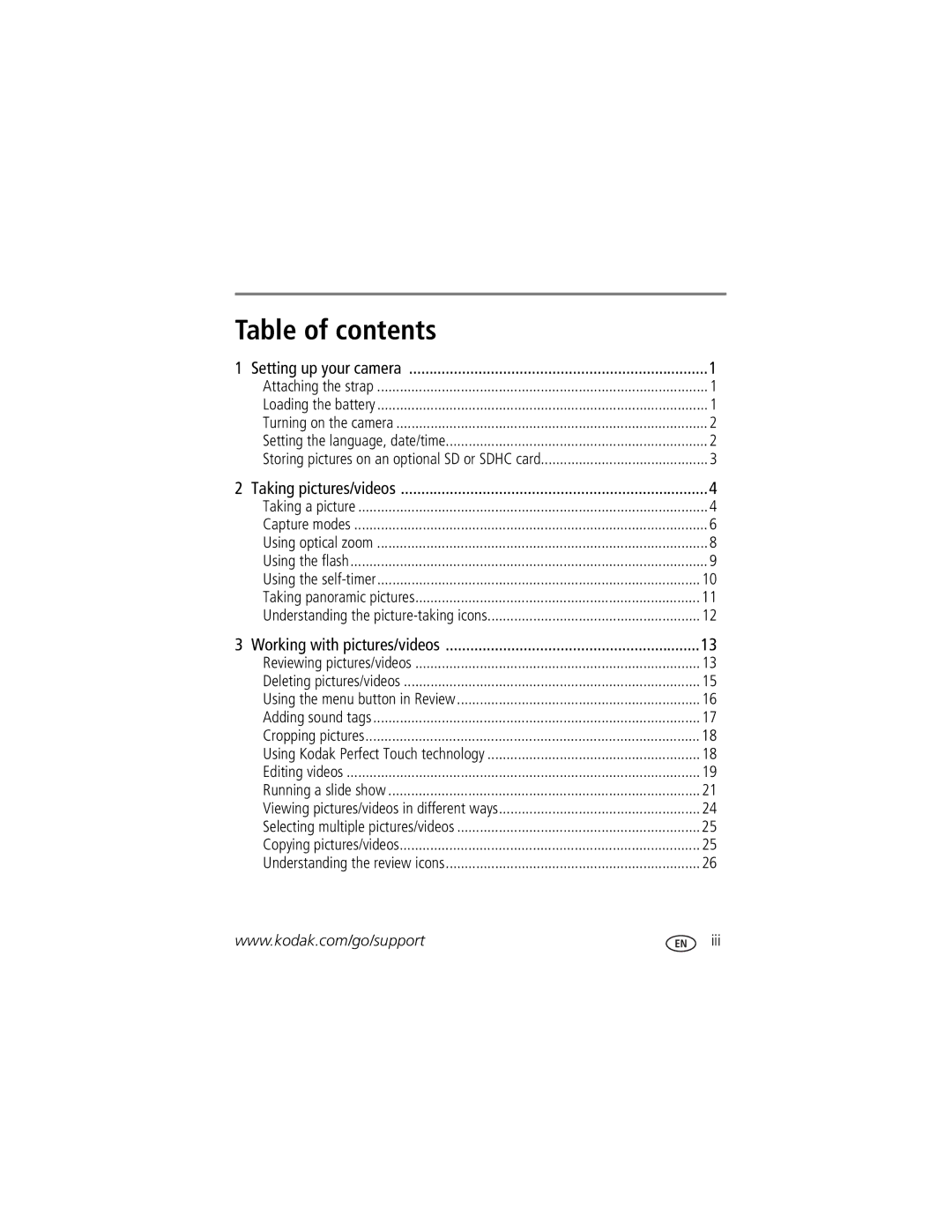 Kodak Z1485 IS manual Table of contents 