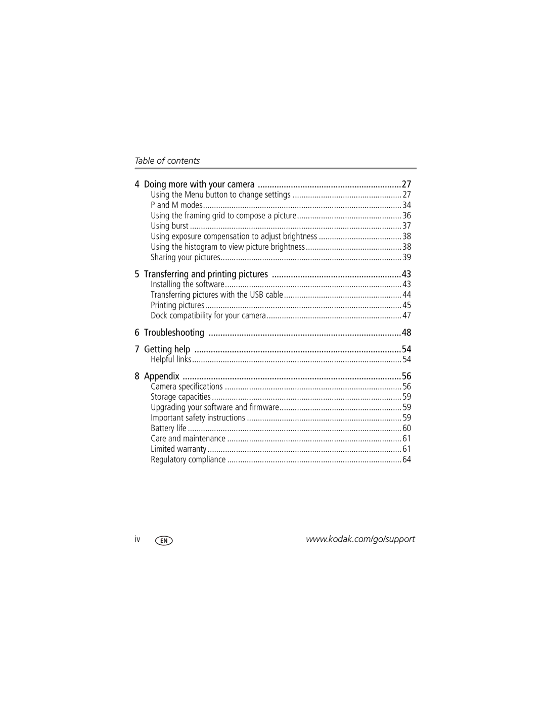 Kodak Z1485 IS manual Table of contents 