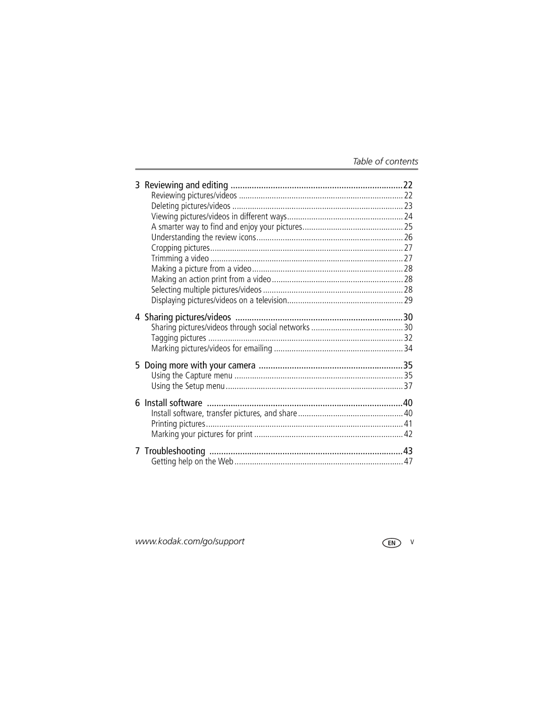 Kodak Z5010 manual Table of contents 