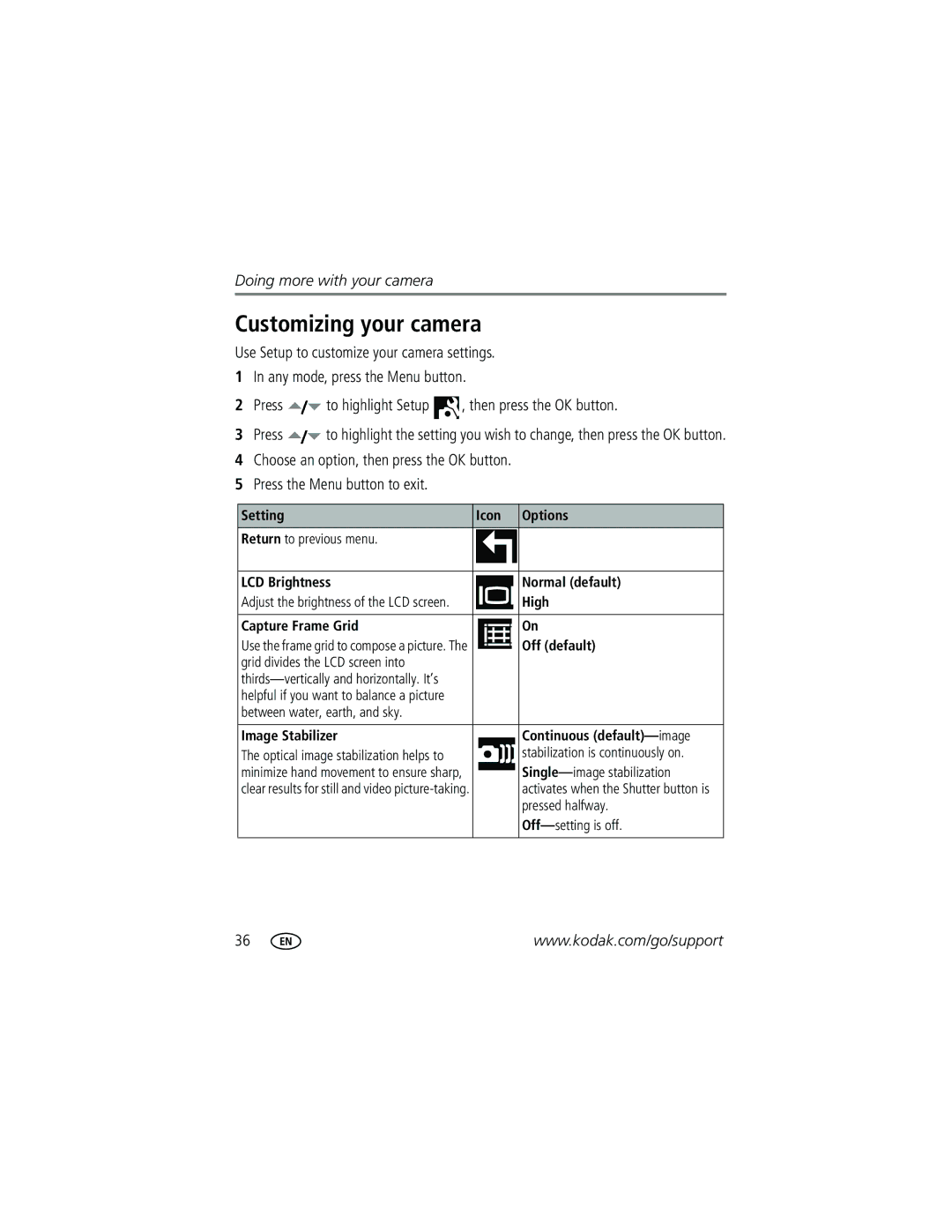 Kodak Z612 manual Customizing your camera 