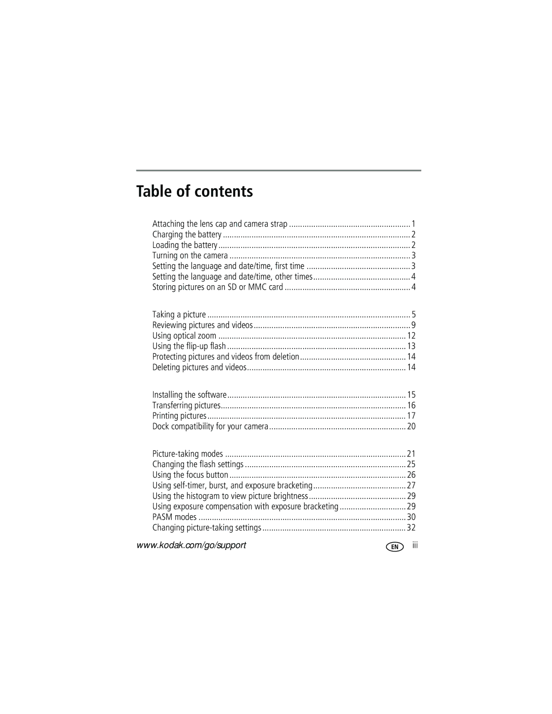 Kodak Z612 manual Table of contents 