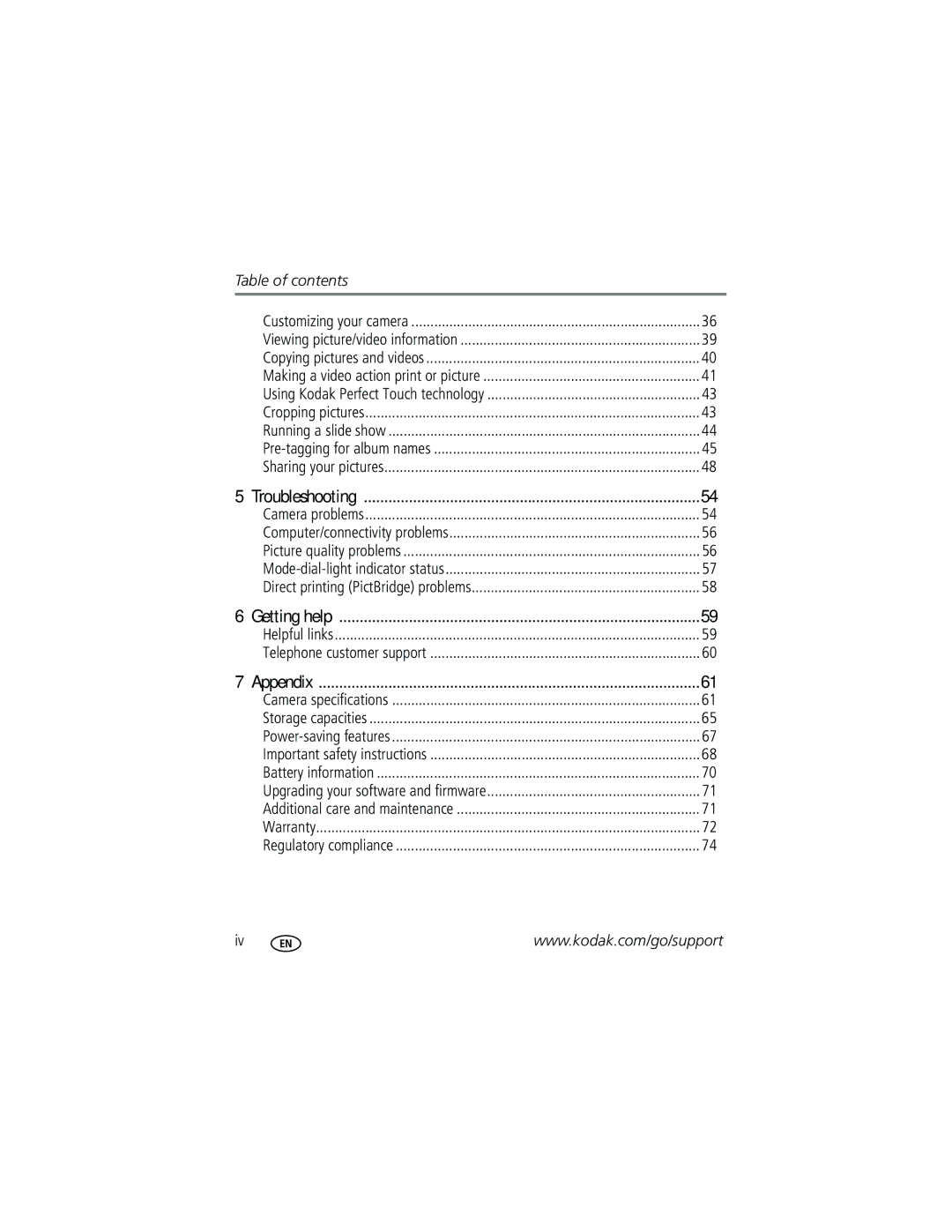 Kodak Z612 manual Table of contents 