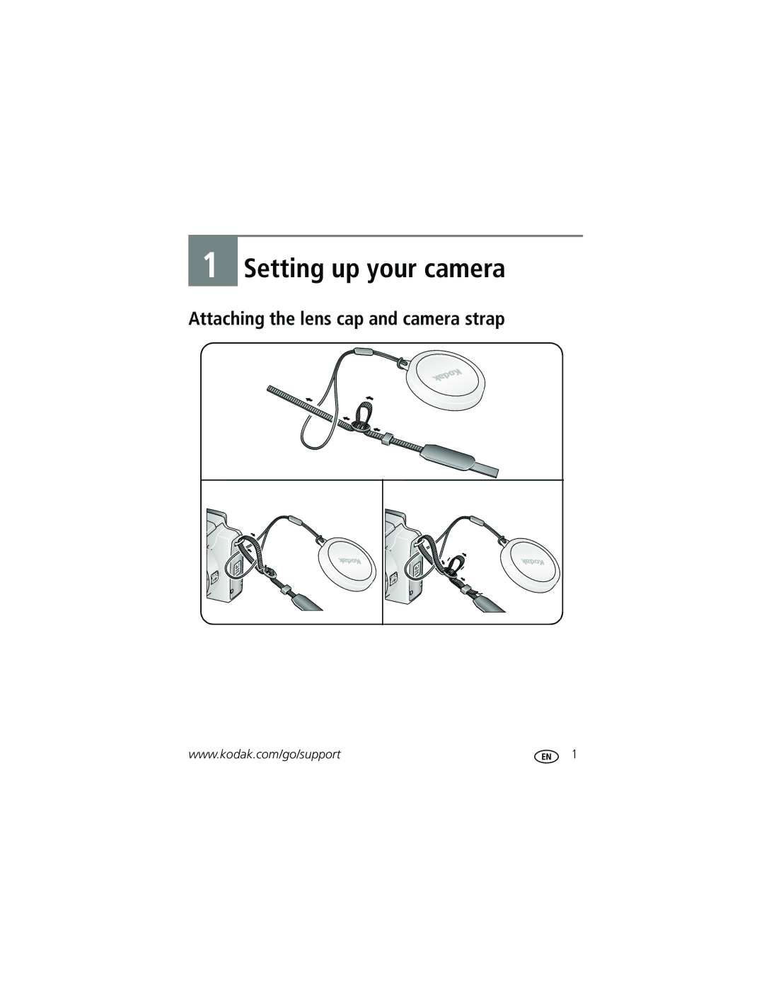 Kodak Z612 manual Setting up your camera, Attaching the lens cap and camera strap 