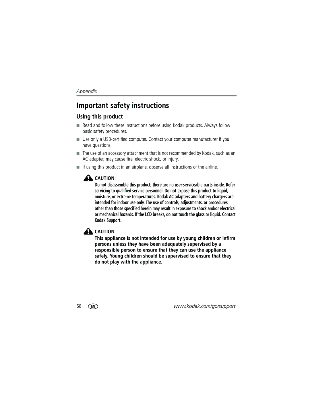 Kodak Z612 manual Important safety instructions, Using this product 