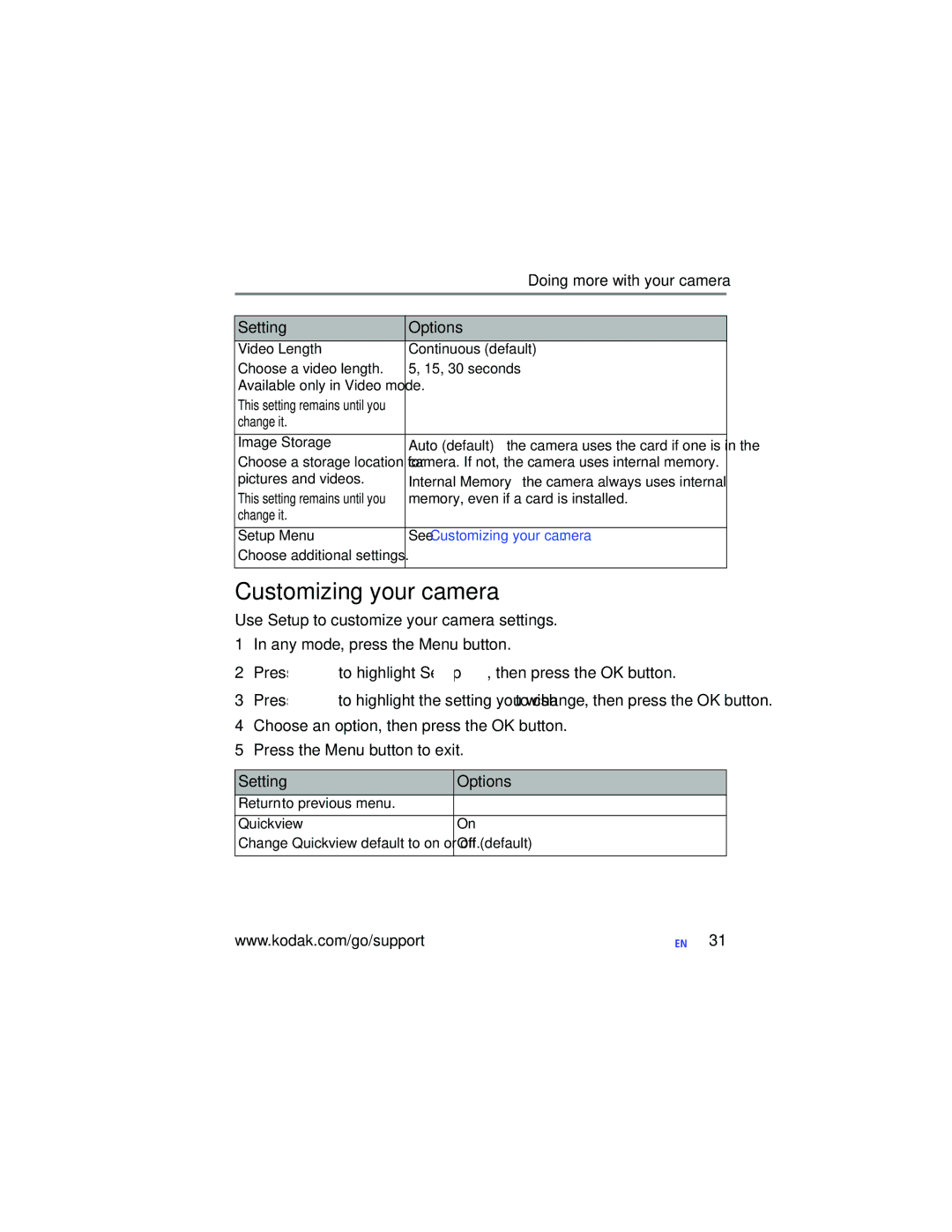 Kodak Z650 manual Customizing your camera 