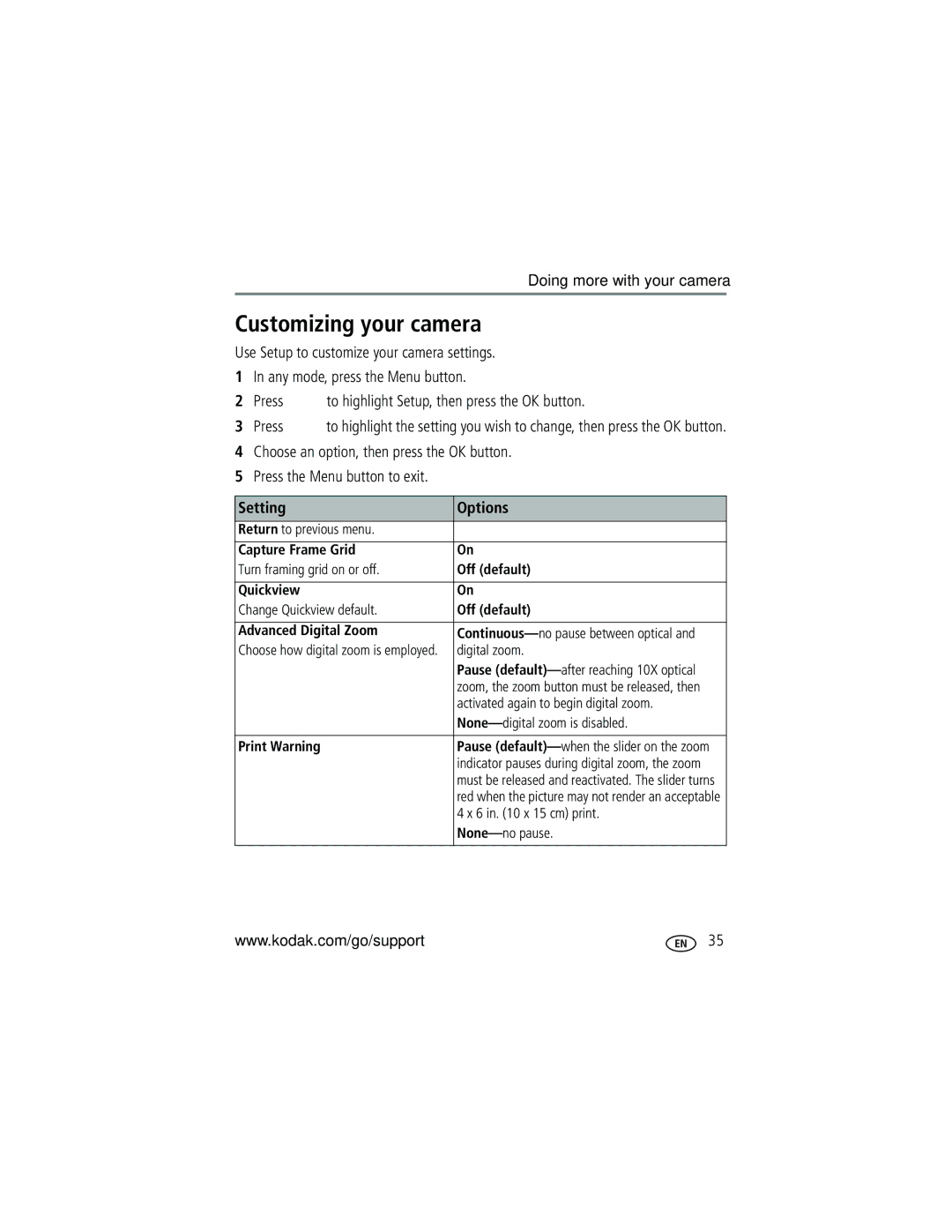 Kodak Z710 manual Customizing your camera 