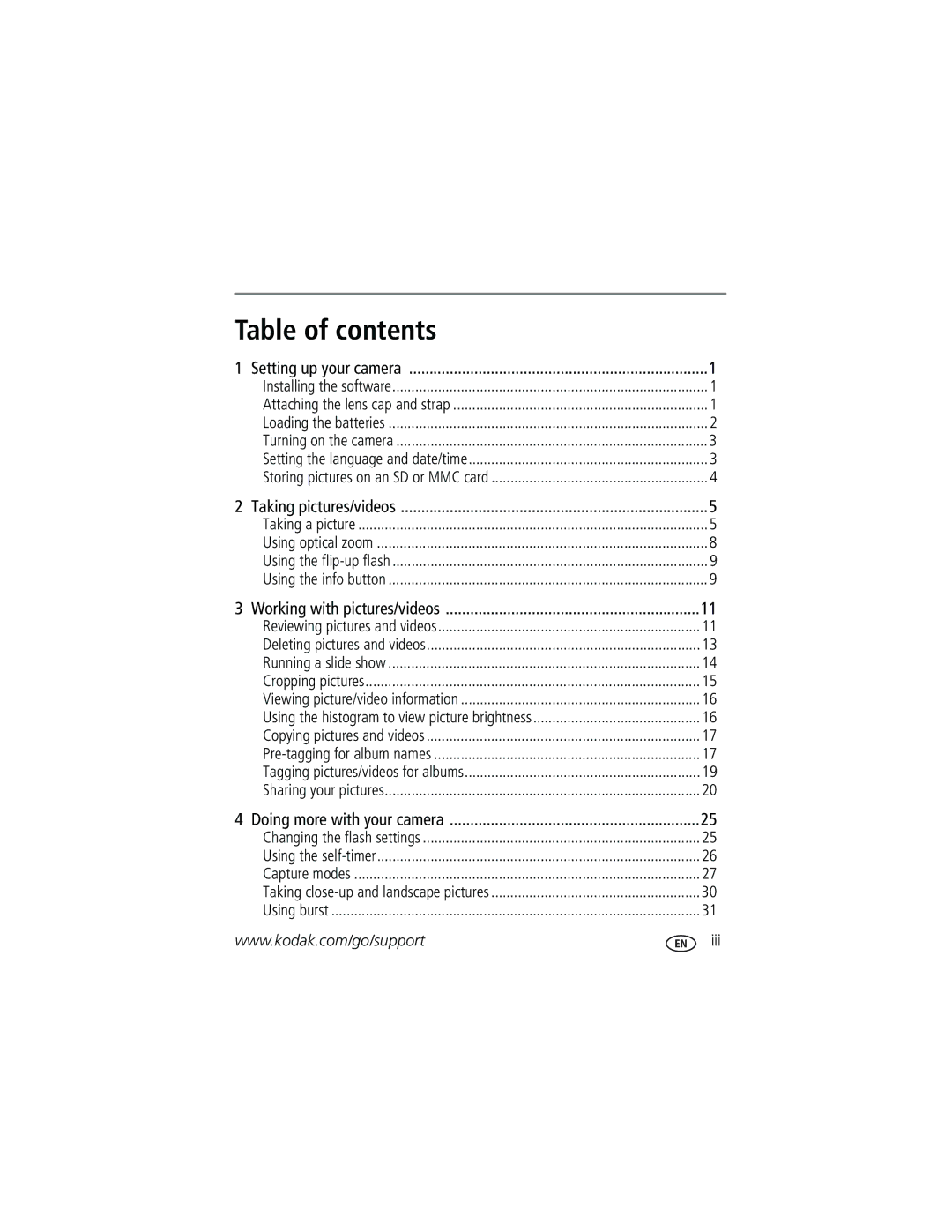 Kodak Z710 manual Table of contents 