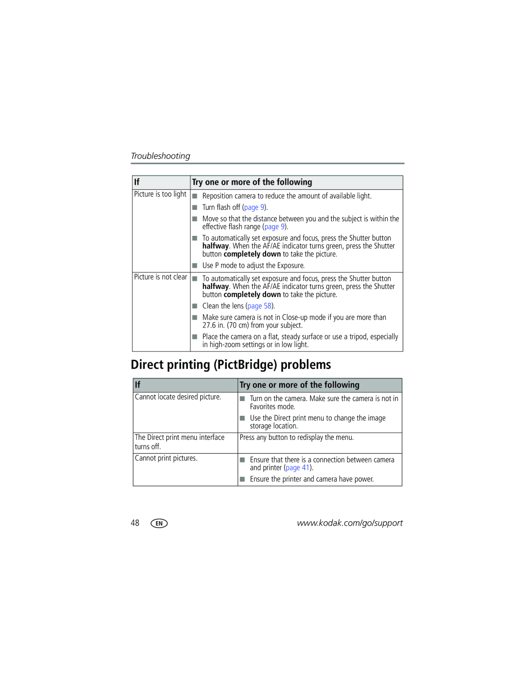 Kodak Z710 manual Direct printing PictBridge problems, Use P mode to adjust the Exposure 