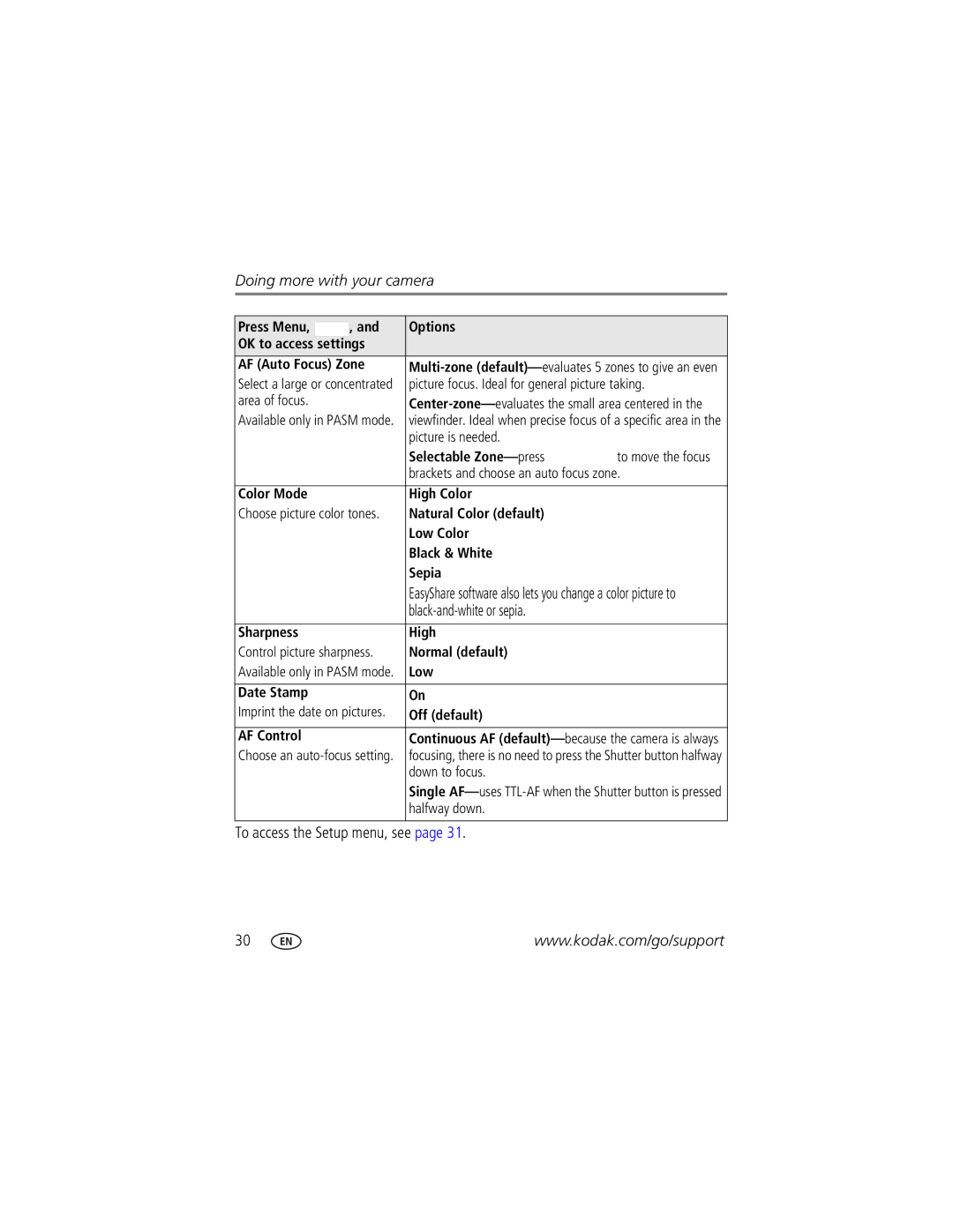 Kodak Z712 IS manual Black-and-white or sepia, To access the Setup menu, see 