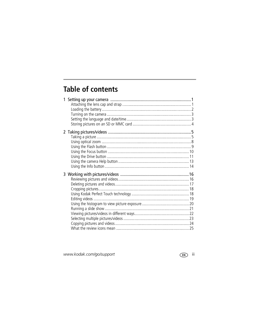 Kodak Z712 IS manual Table of contents 