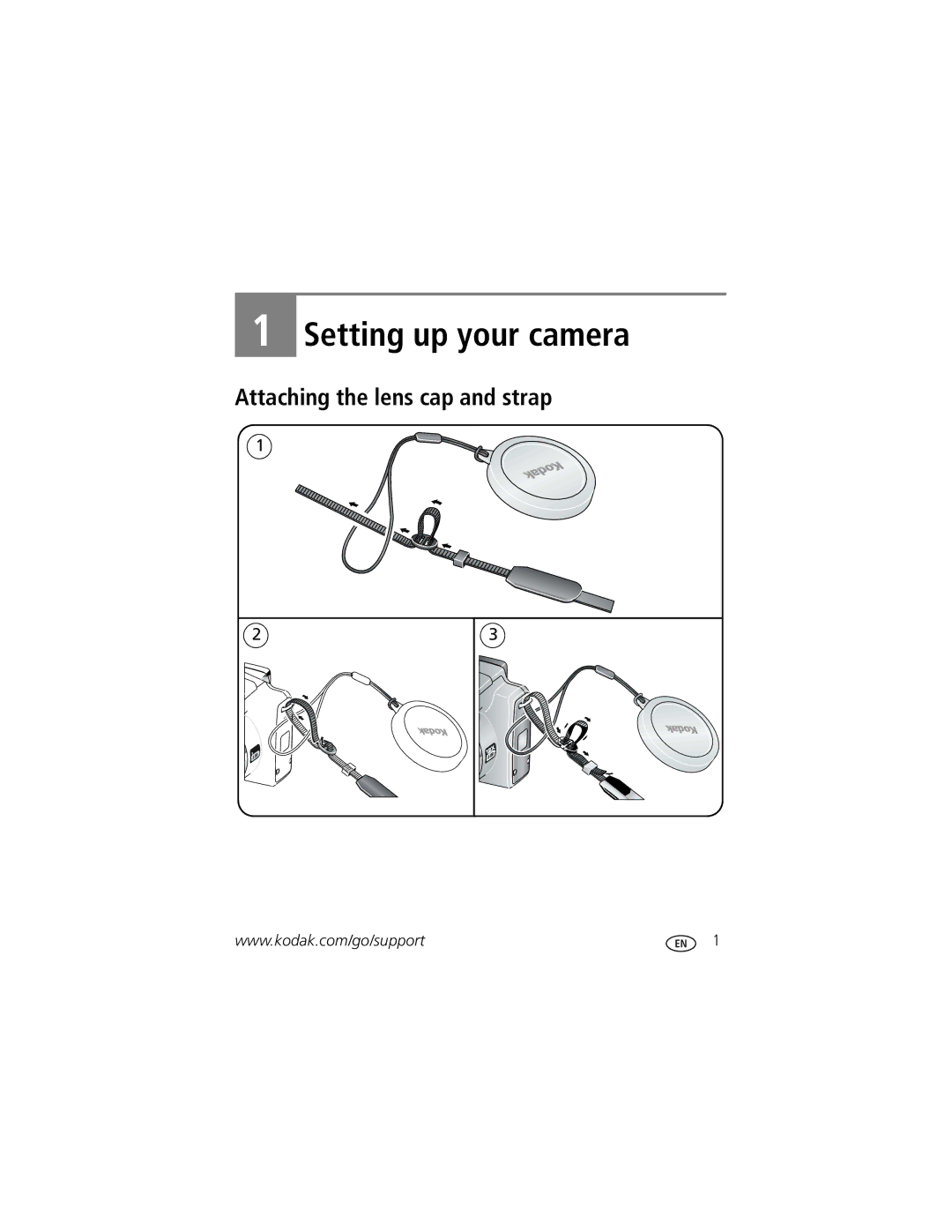 Kodak Z712 IS manual Setting up your camera, Attaching the lens cap and strap 