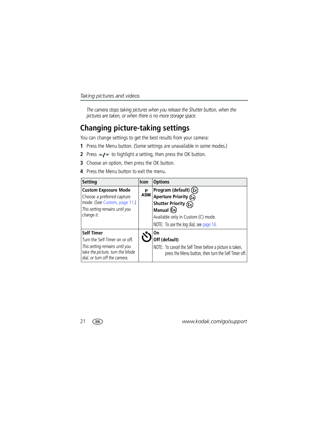 Kodak Z730 manual Changing picture-taking settings 