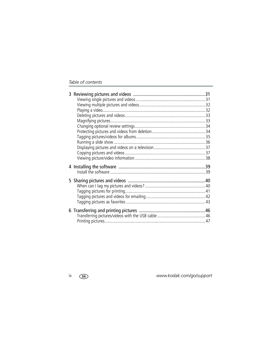 Kodak Z730 manual Table of contents 