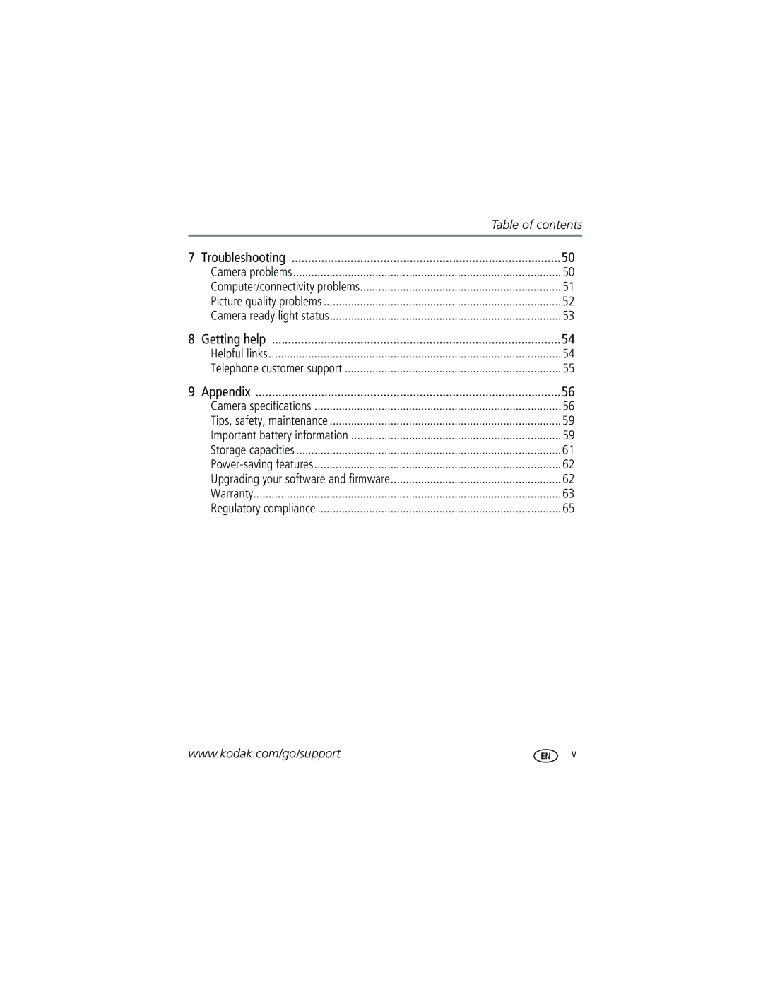 Kodak Z730 manual Table of contents 