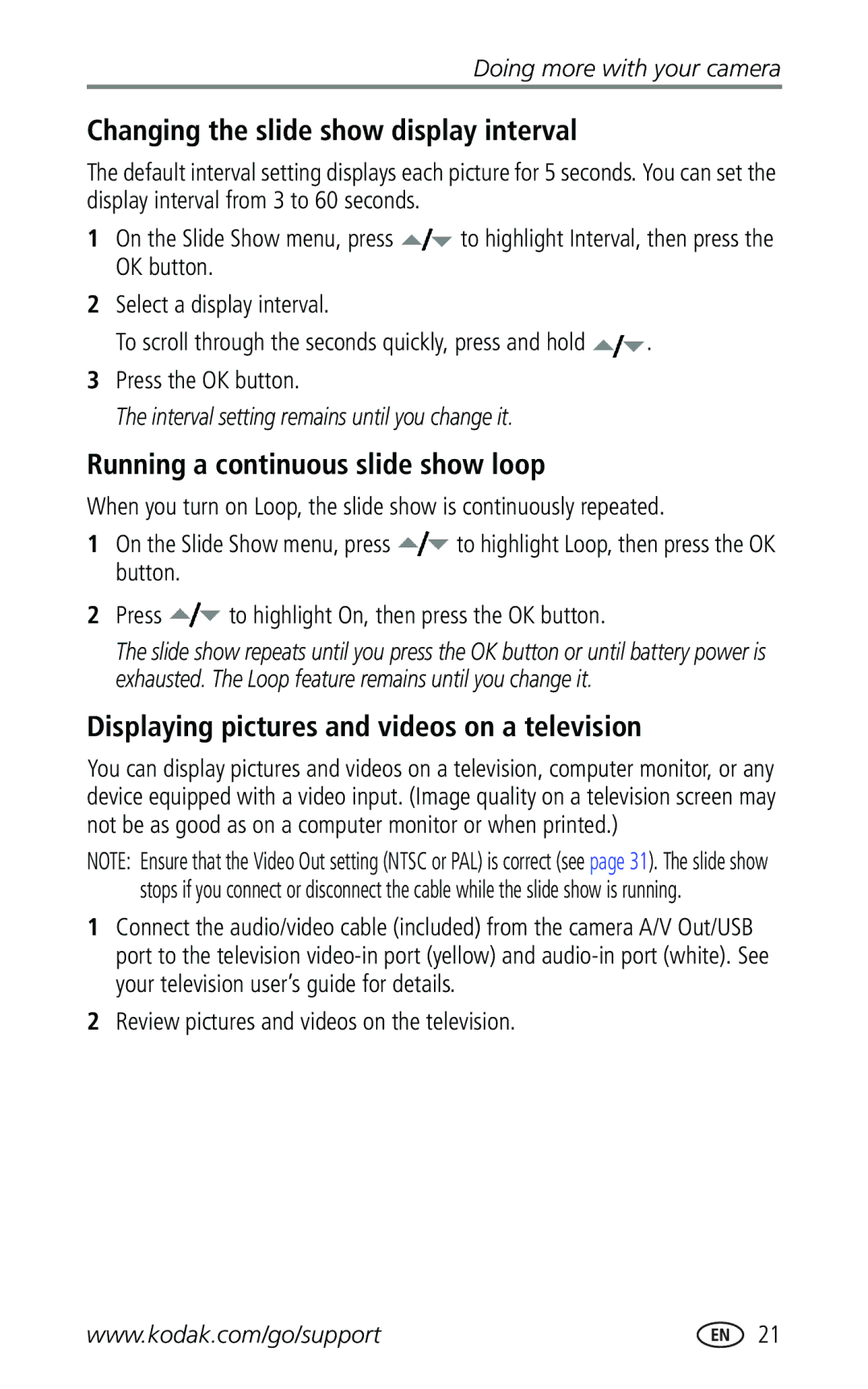 Kodak Z740 manual Changing the slide show display interval, Running a continuous slide show loop 