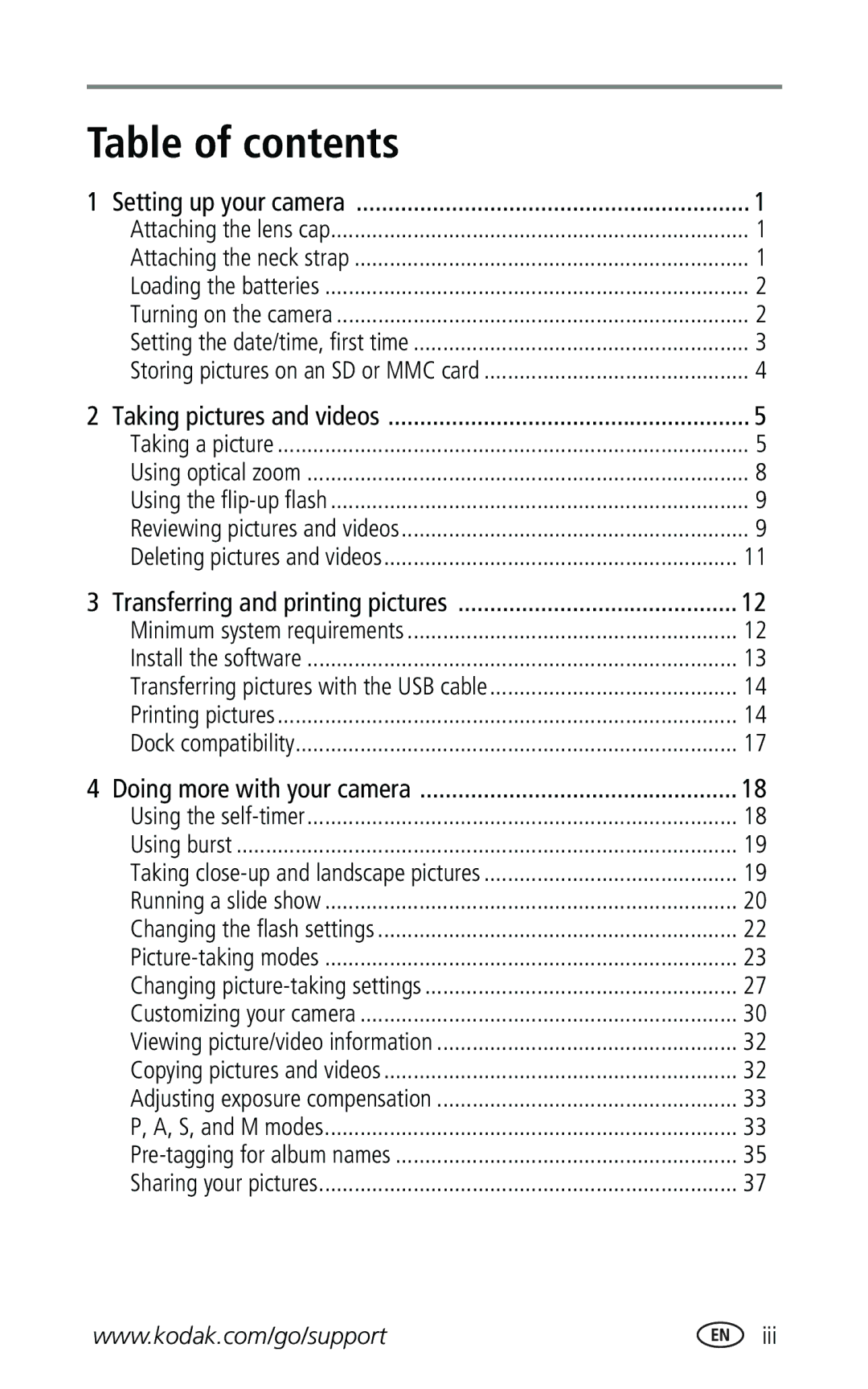 Kodak Z740 manual Table of contents 