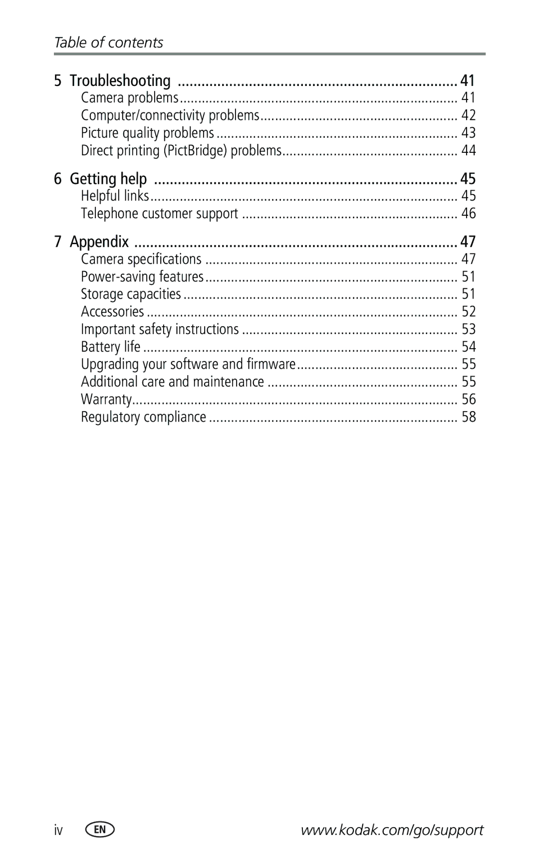 Kodak Z740 manual Table of contents 