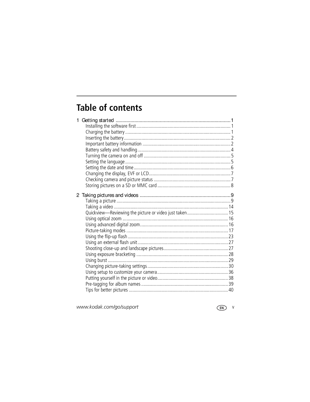 Kodak Z7590 manual Table of contents 