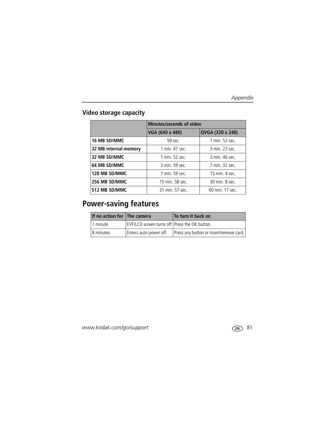 Kodak Z7590 manual Power-saving features 