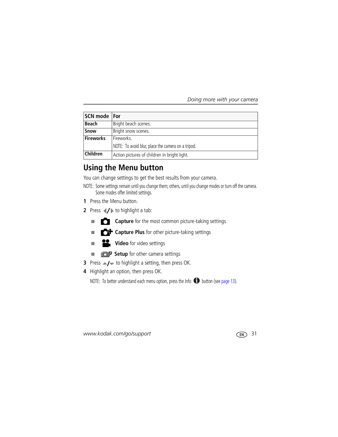 Kodak Z812 IS manual Using the Menu button 