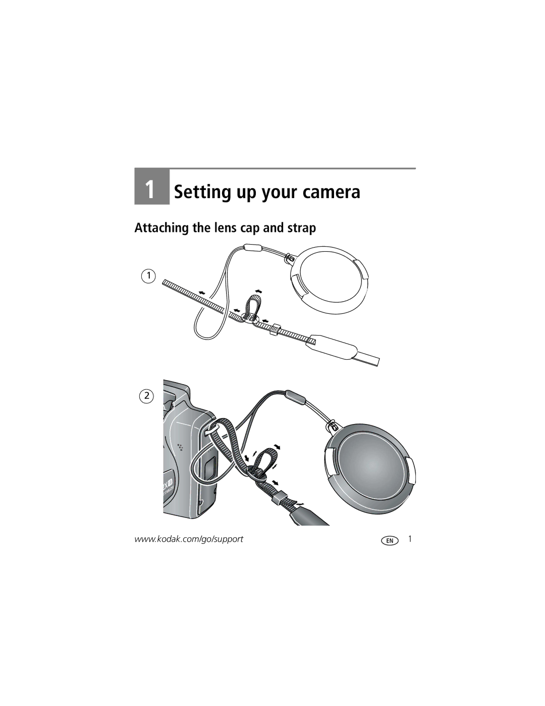 Kodak Z812 IS manual Setting up your camera, Attaching the lens cap and strap 