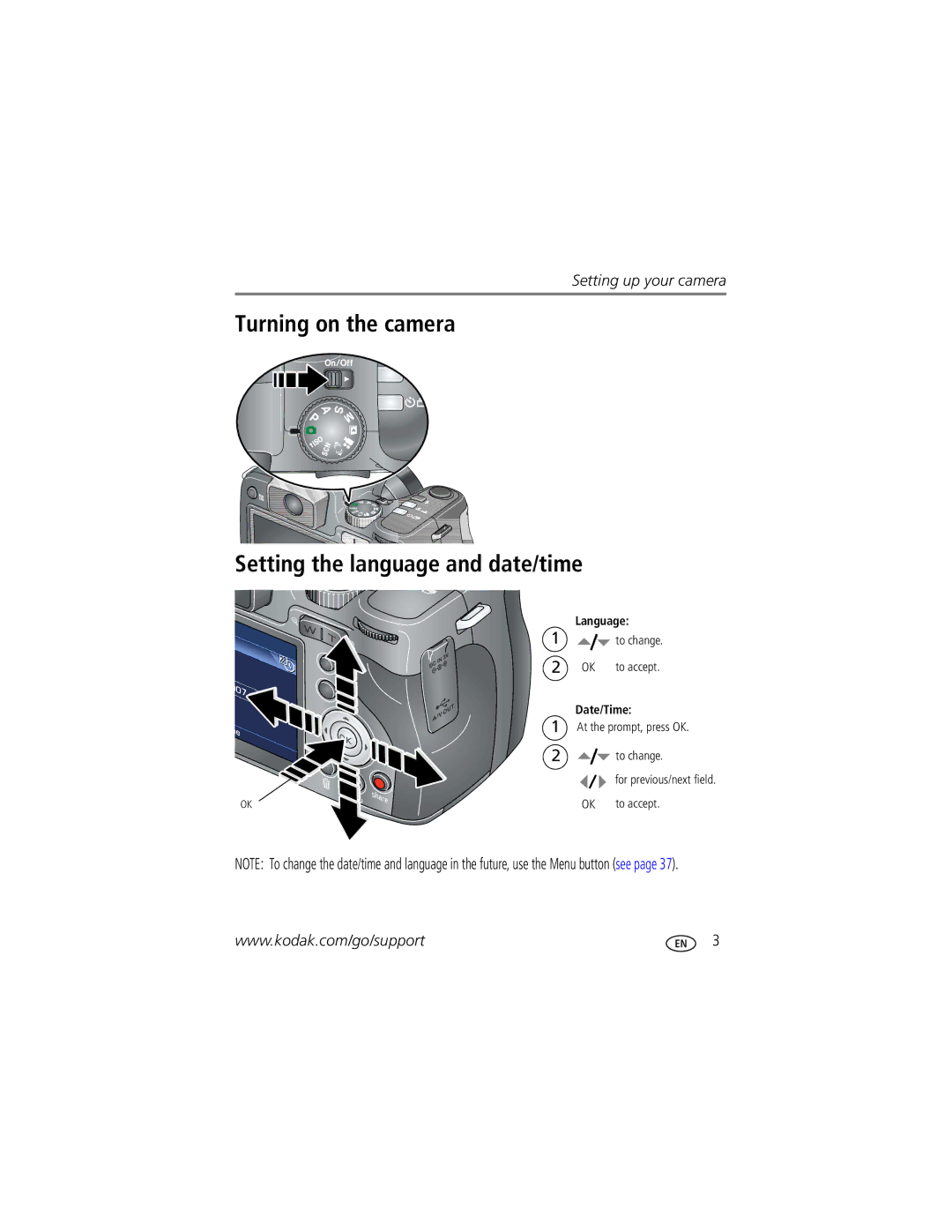 Kodak Z812 IS manual Turning on the camera Setting the language and date/time 