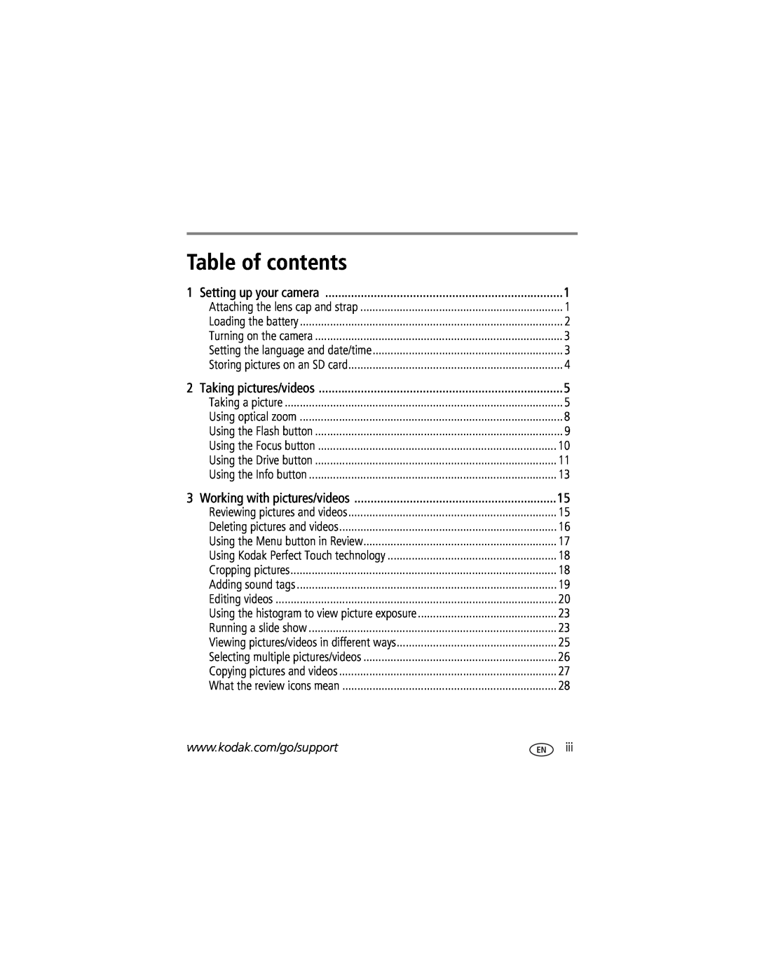 Kodak Z812 IS manual Table of contents 