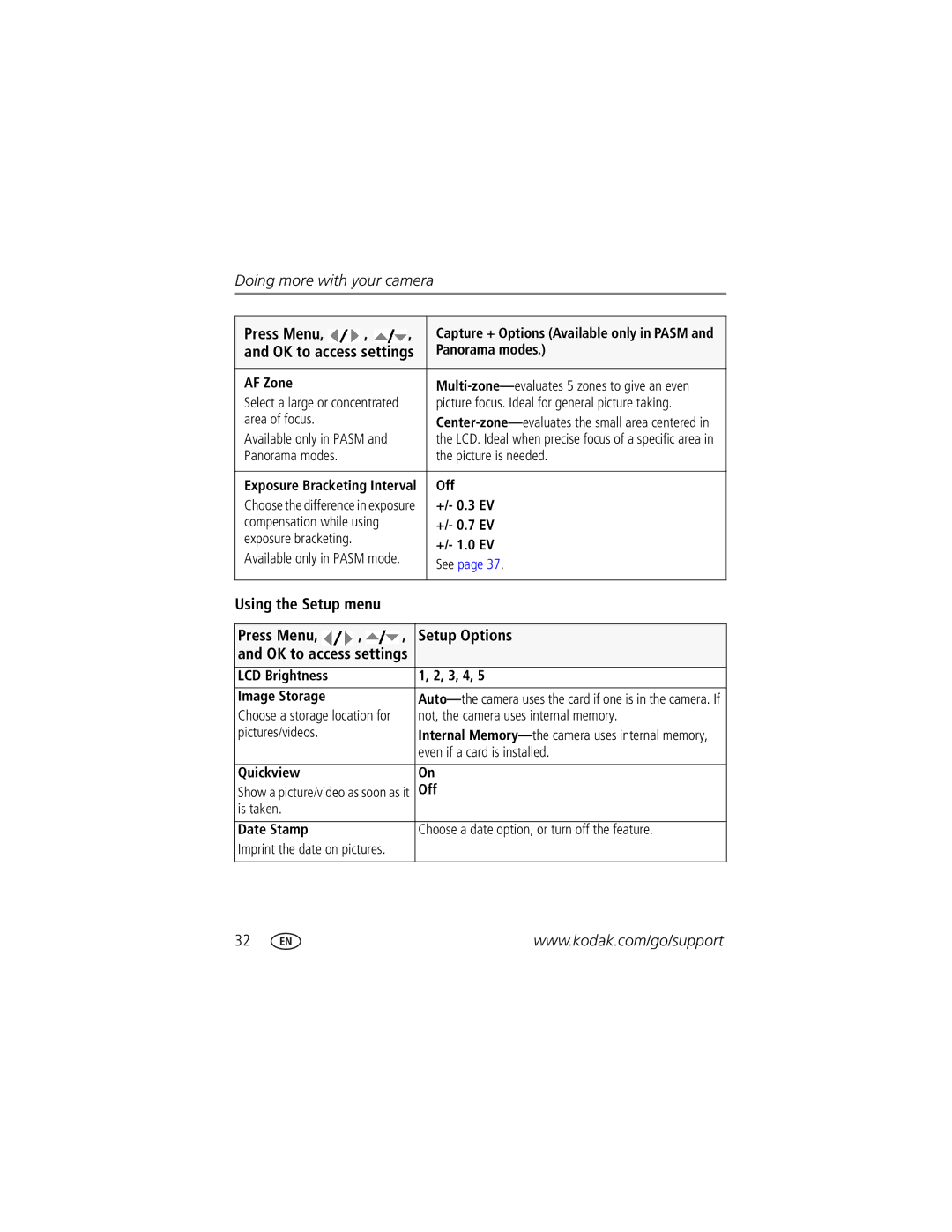 Kodak Z8612 IS manual Setup Options 