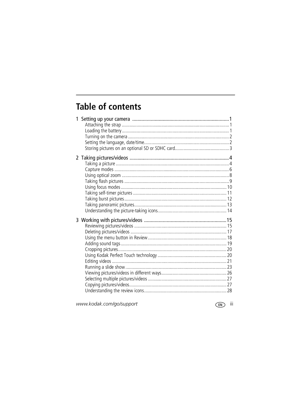 Kodak Z8612 IS manual Table of contents 