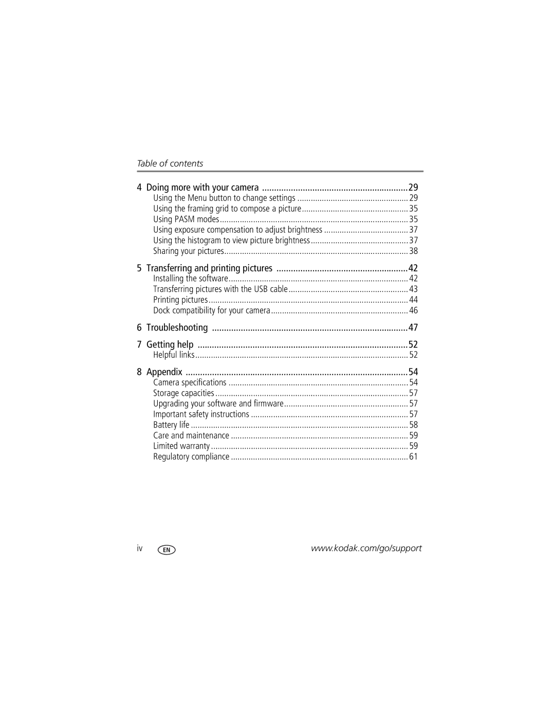 Kodak Z8612 IS manual Table of contents 