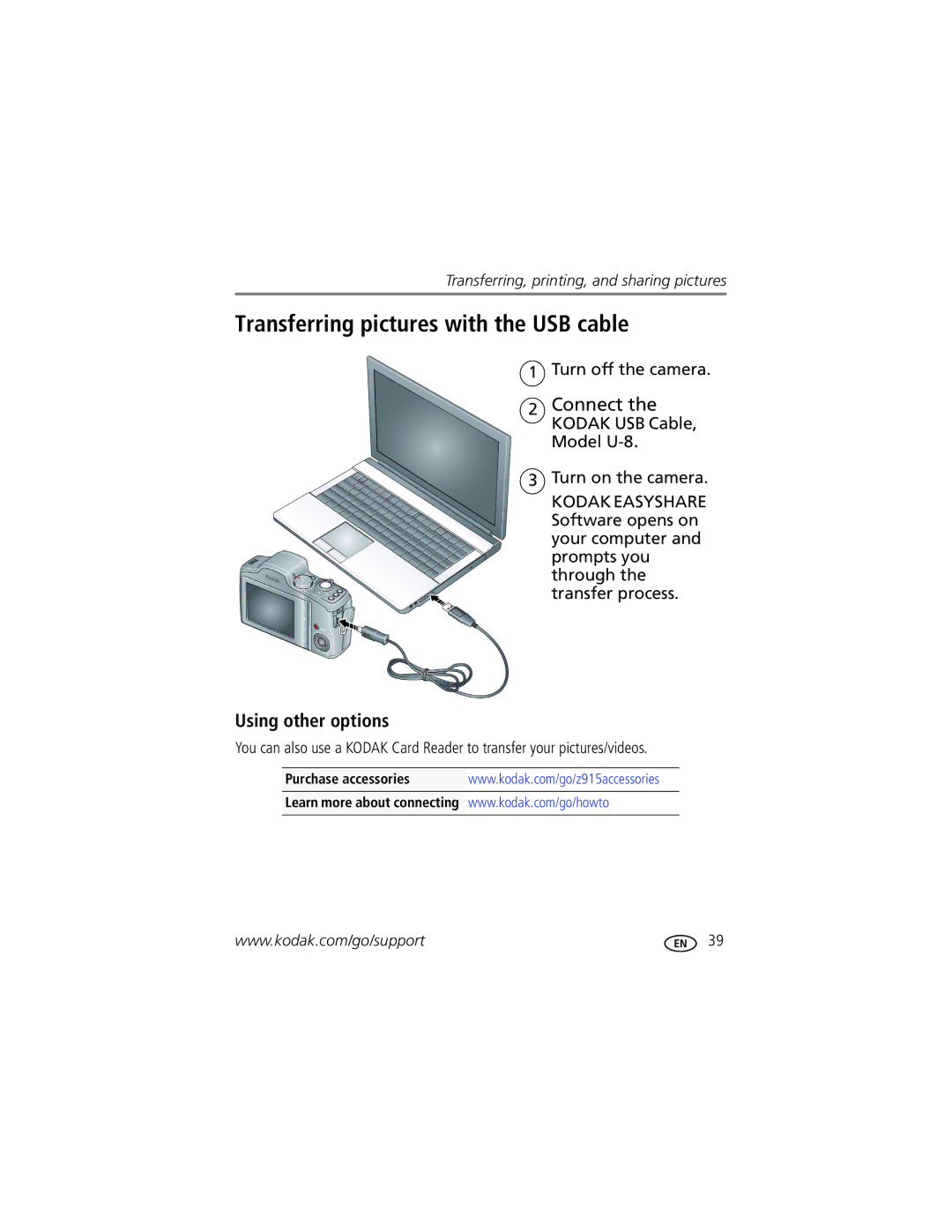 Kodak Z915 manual Transferring pictures with the USB cable, Using other options 