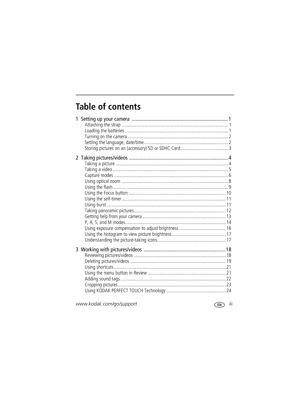 Kodak Z915 manual Table of contents 