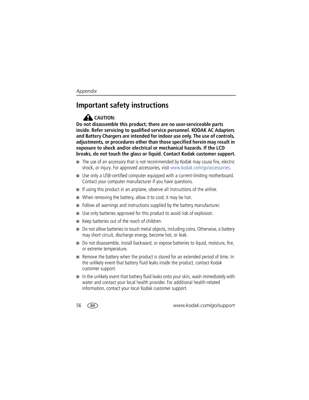 Kodak Z915 manual Important safety instructions 