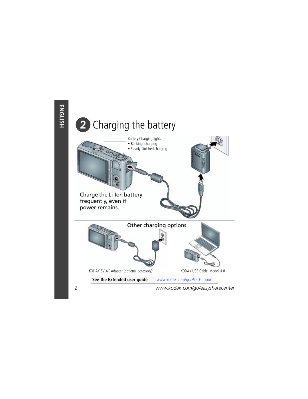 Kodak Z950 manual Charging the battery 