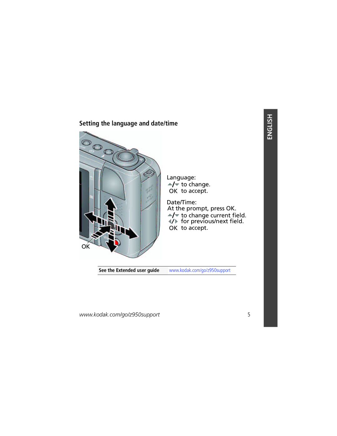 Kodak Z950 manual Setting the language and date/time 