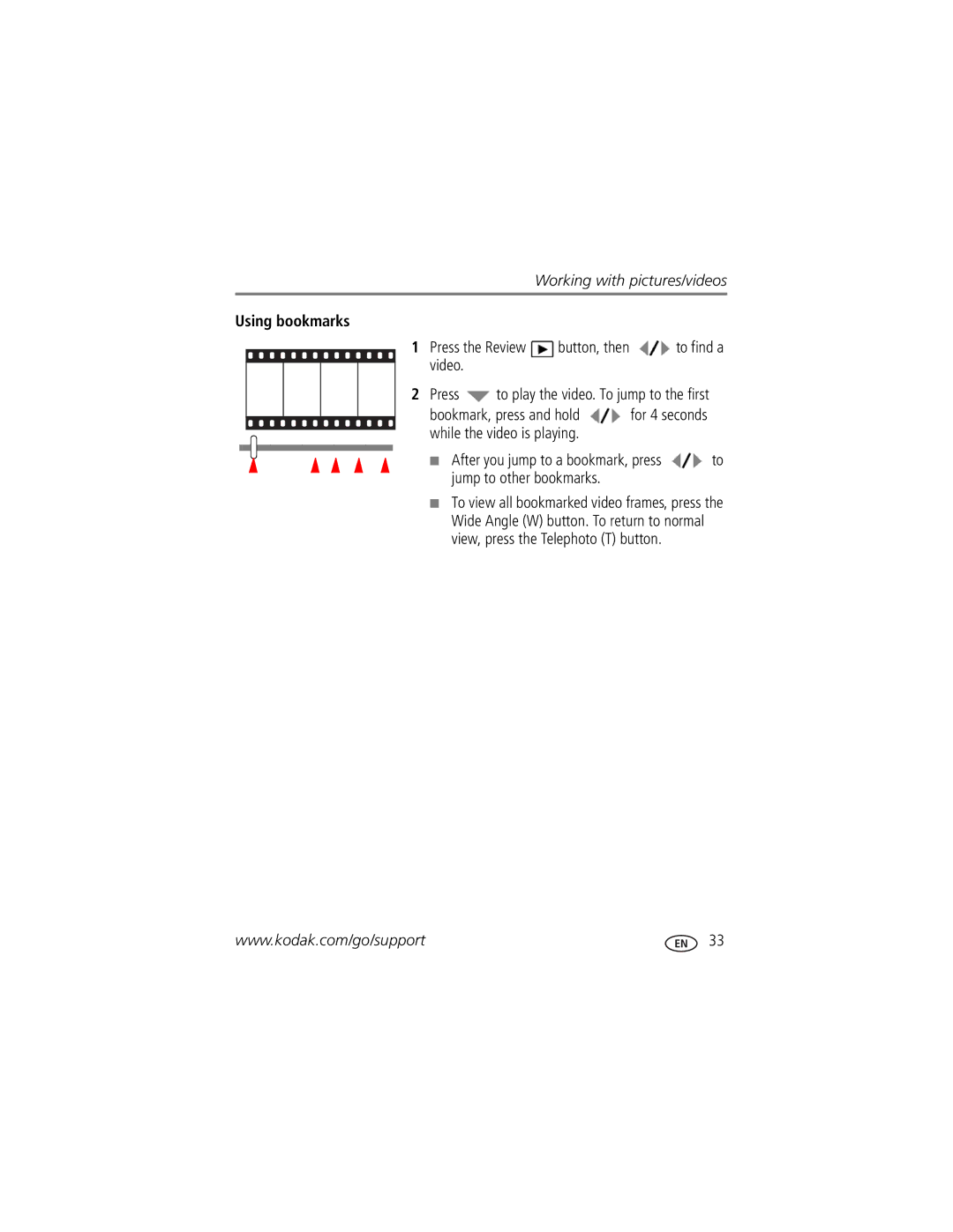 Kodak Z980 manual Using bookmarks 