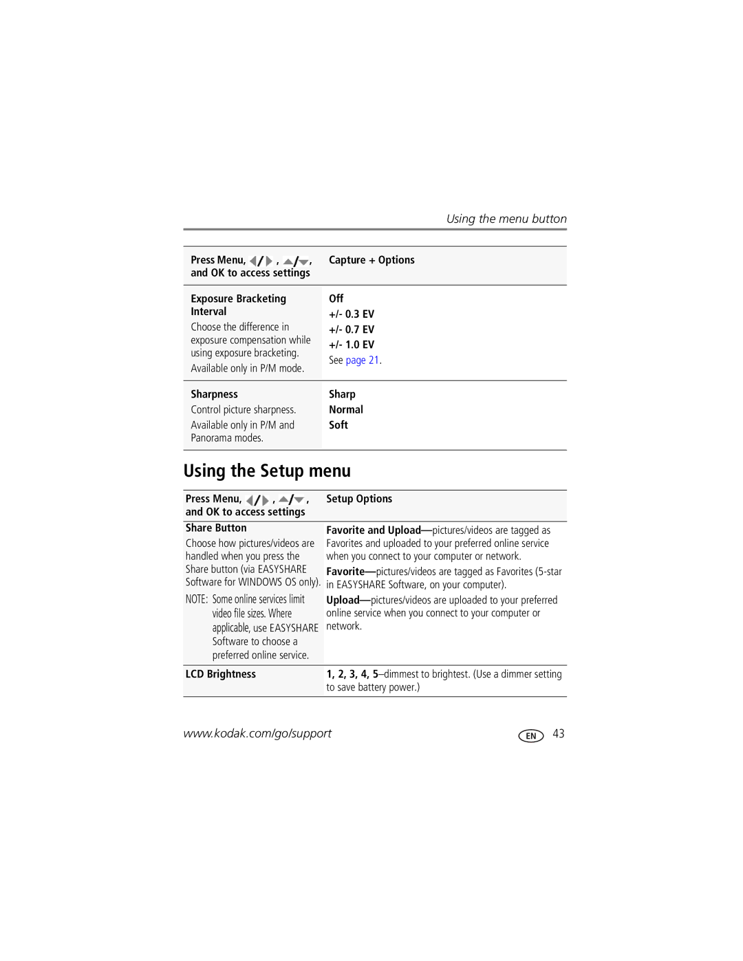 Kodak Z980 manual Using the Setup menu 