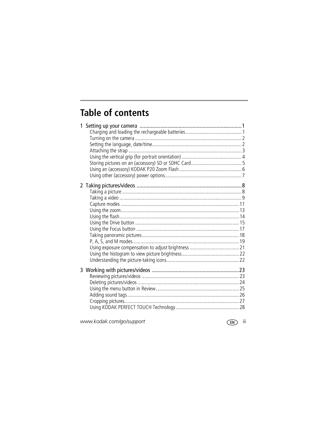 Kodak Z980 manual Table of contents 