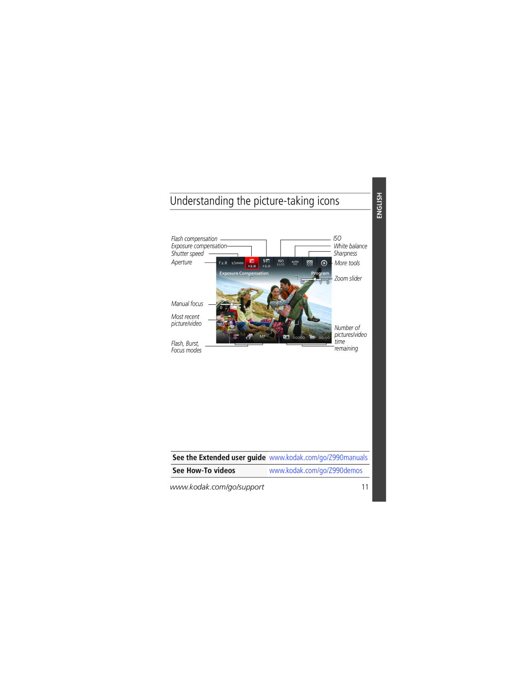 Kodak Z990 manual Understanding the picture-taking icons 