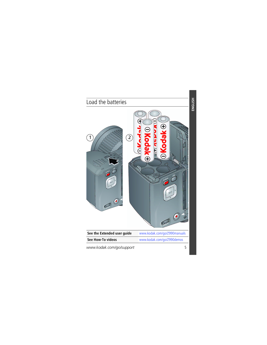 Kodak Z990 manual Load the batteries 