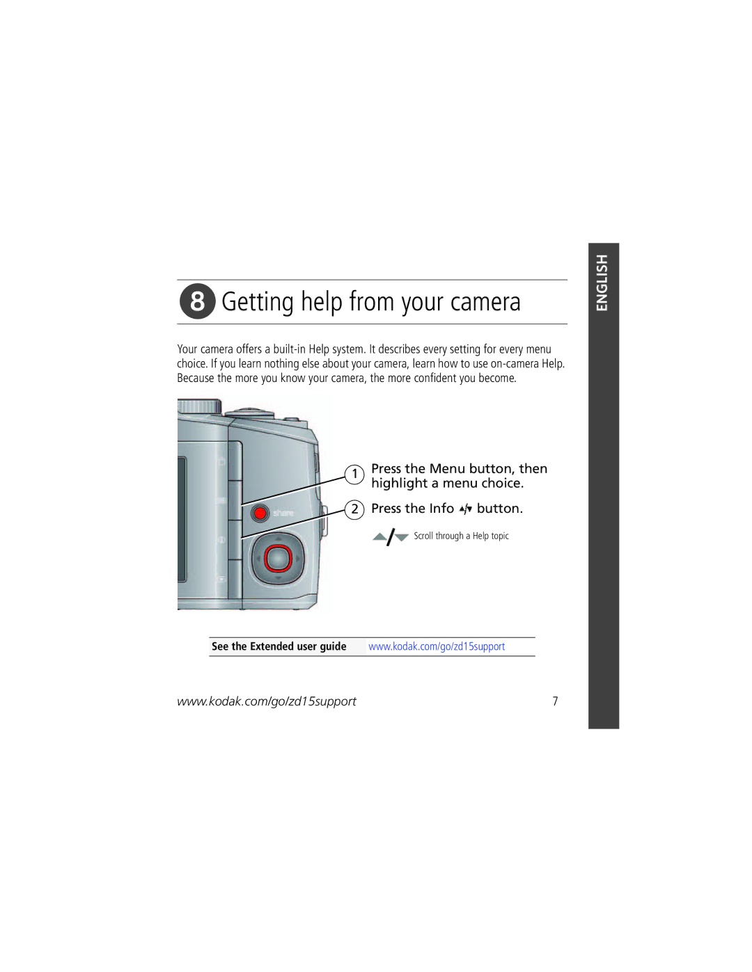 Kodak ZD15 manual Getting help from your camera 