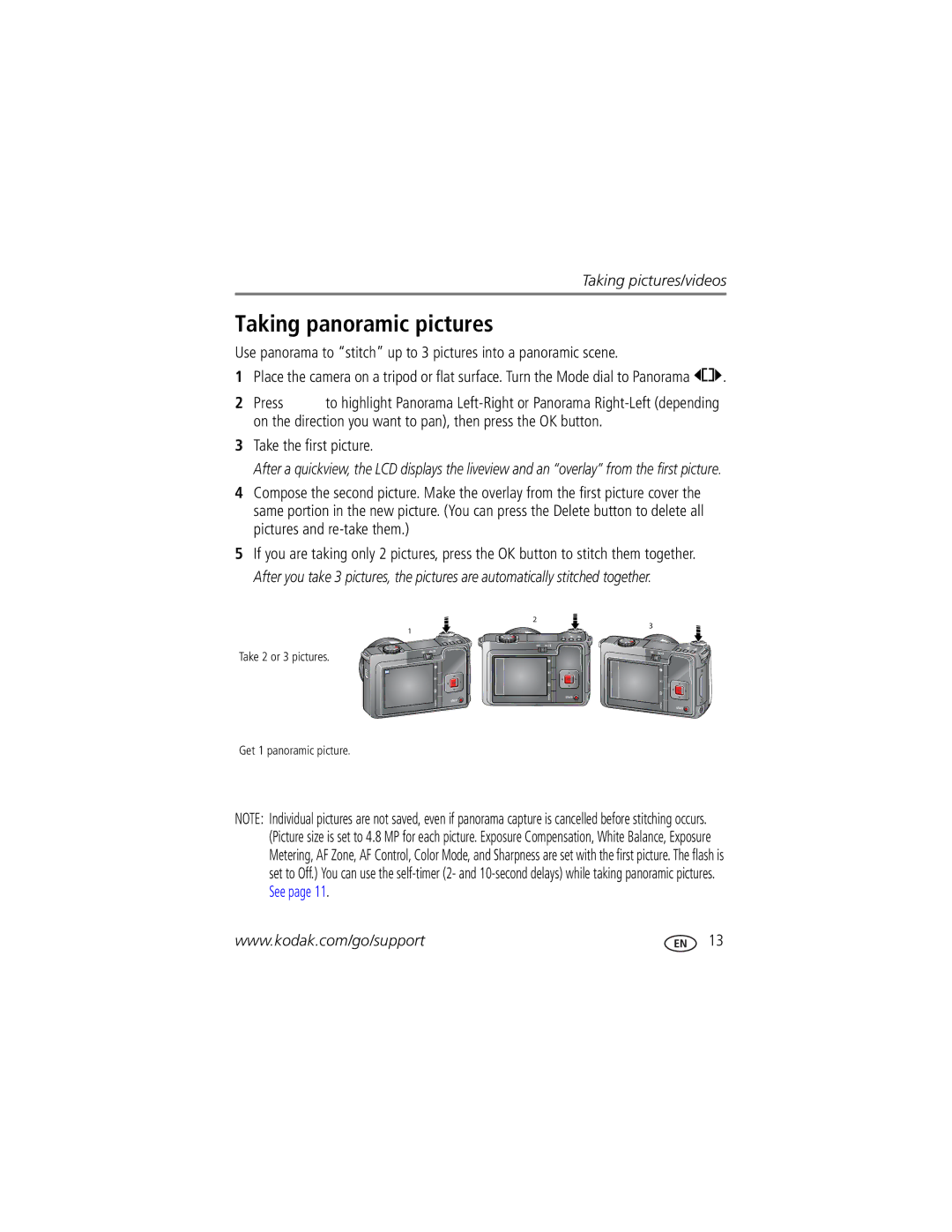 Kodak Z81612, ZD8612 manual Taking panoramic pictures, Take the first picture 