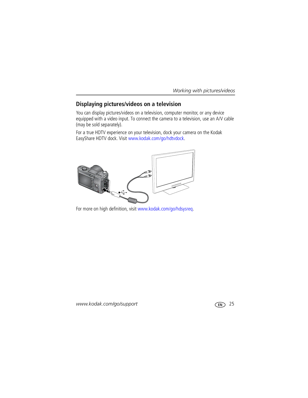 Kodak Z81612, ZD8612 manual Displaying pictures/videos on a television 