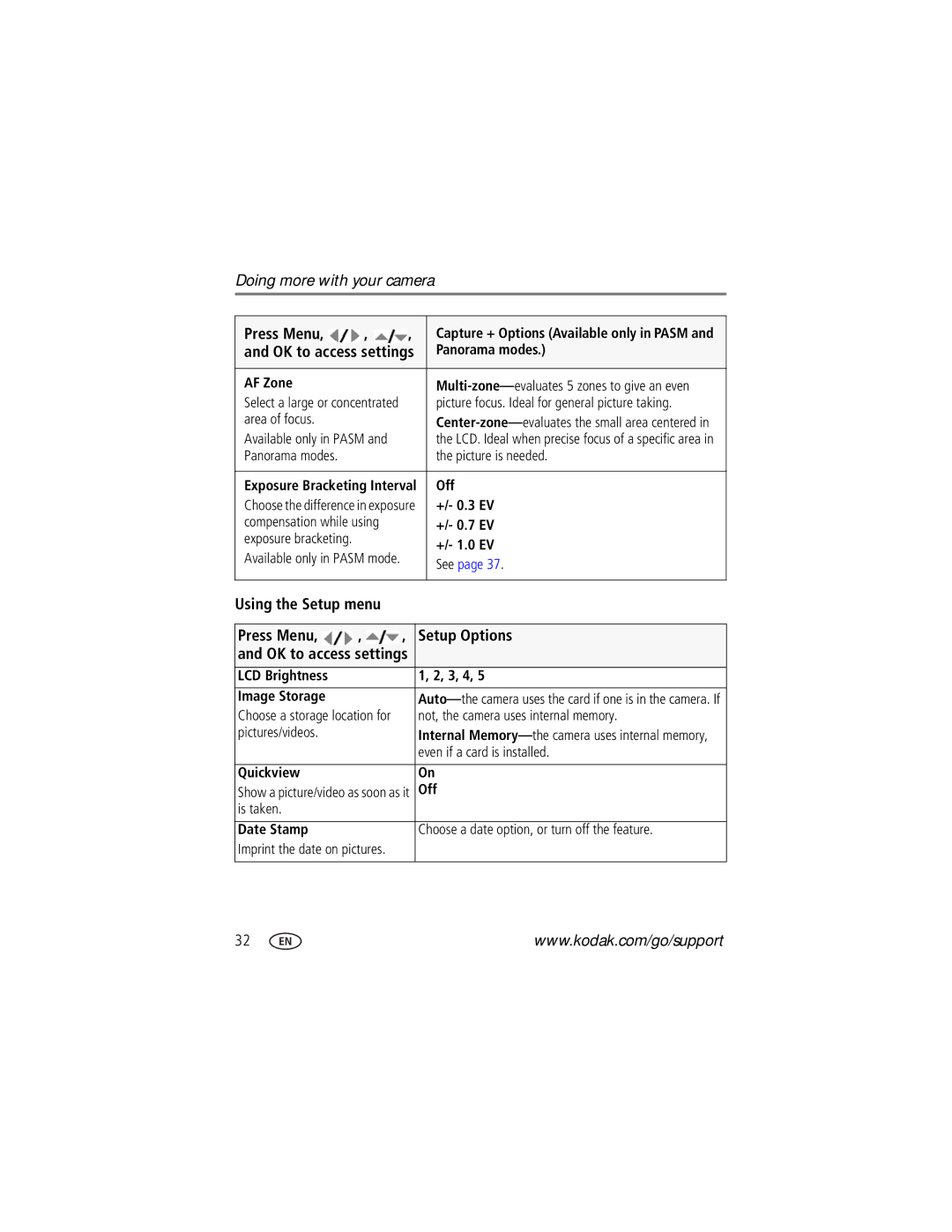 Kodak ZD8612, Z81612 manual Setup Options 