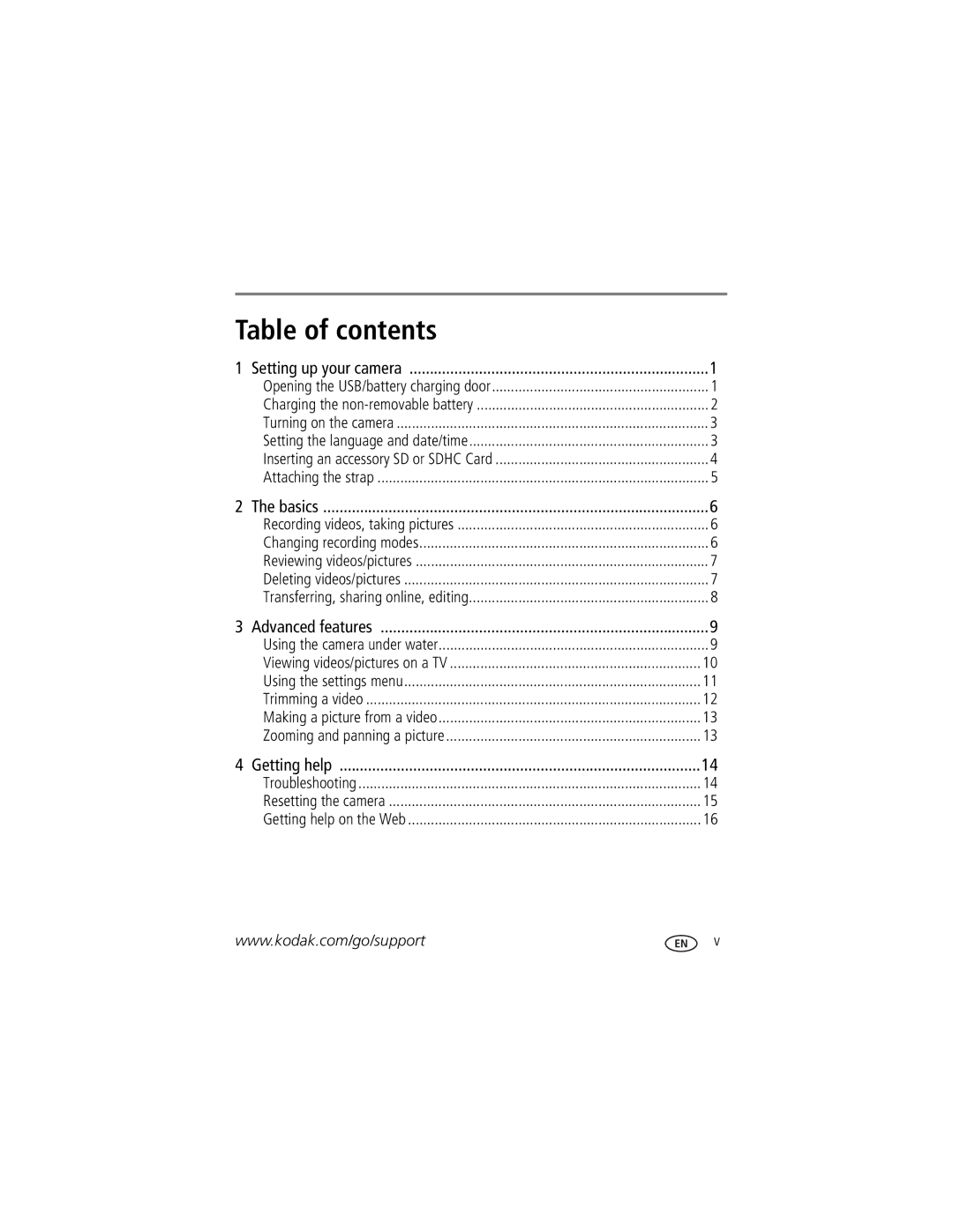 Kodak Ze2 manual Table of contents 