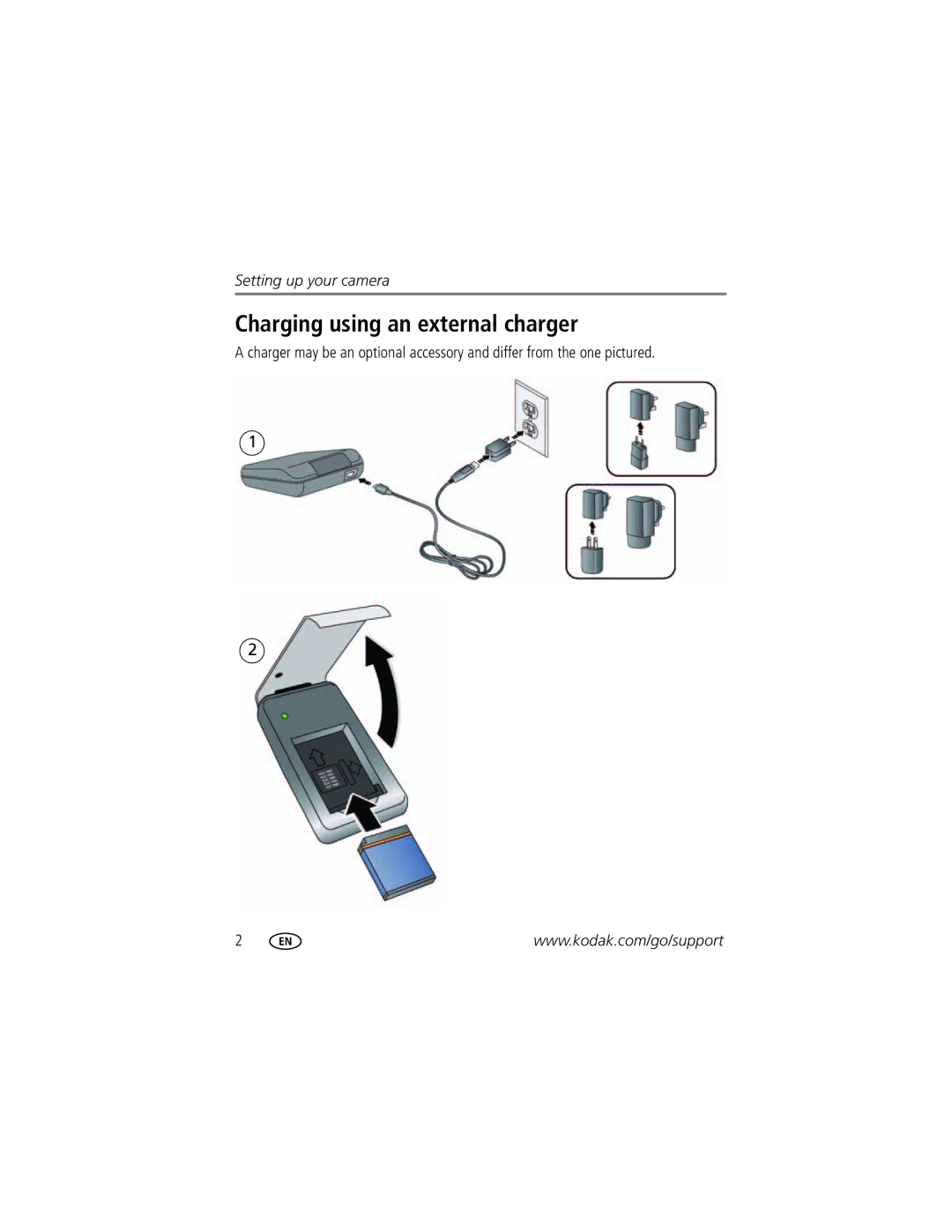 Kodak ZI10 manual Charging using an external charger 