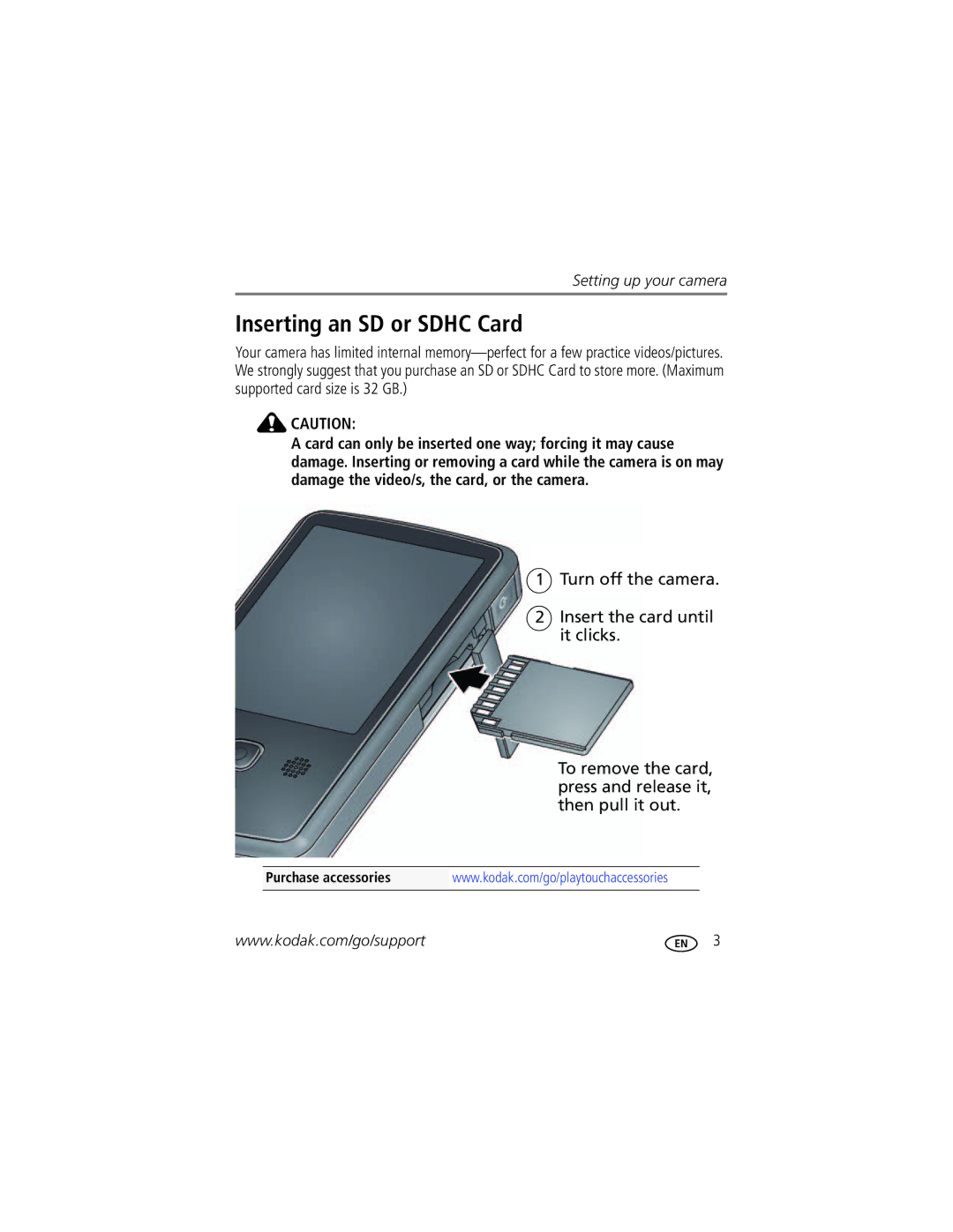 Kodak ZI10 manual Inserting an SD or Sdhc Card 