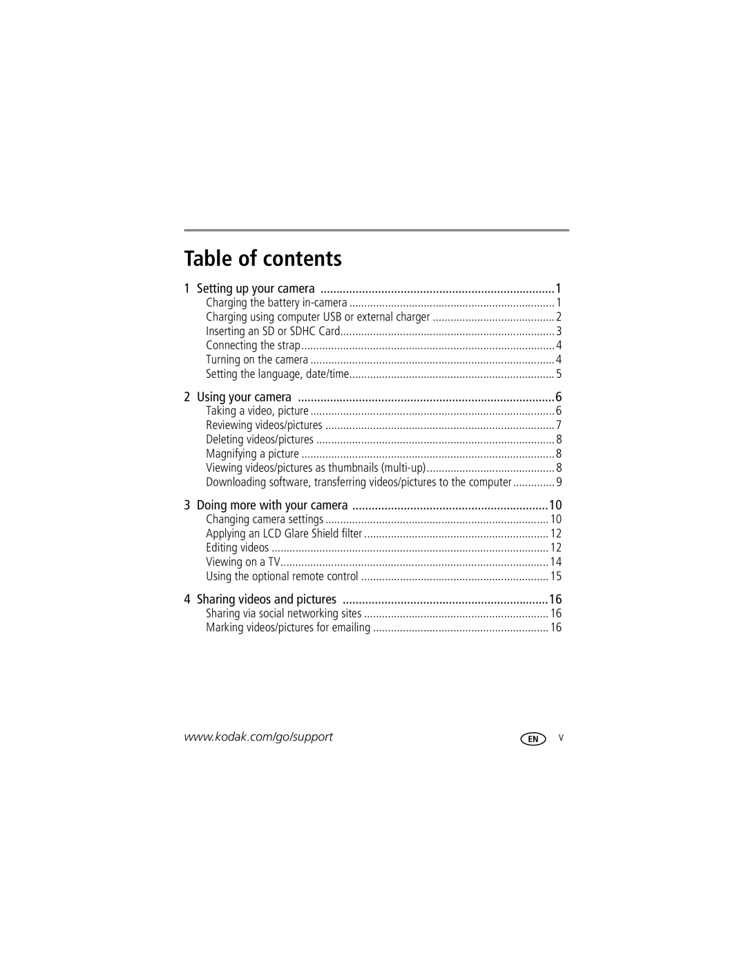 Kodak ZI10 manual Table of contents 